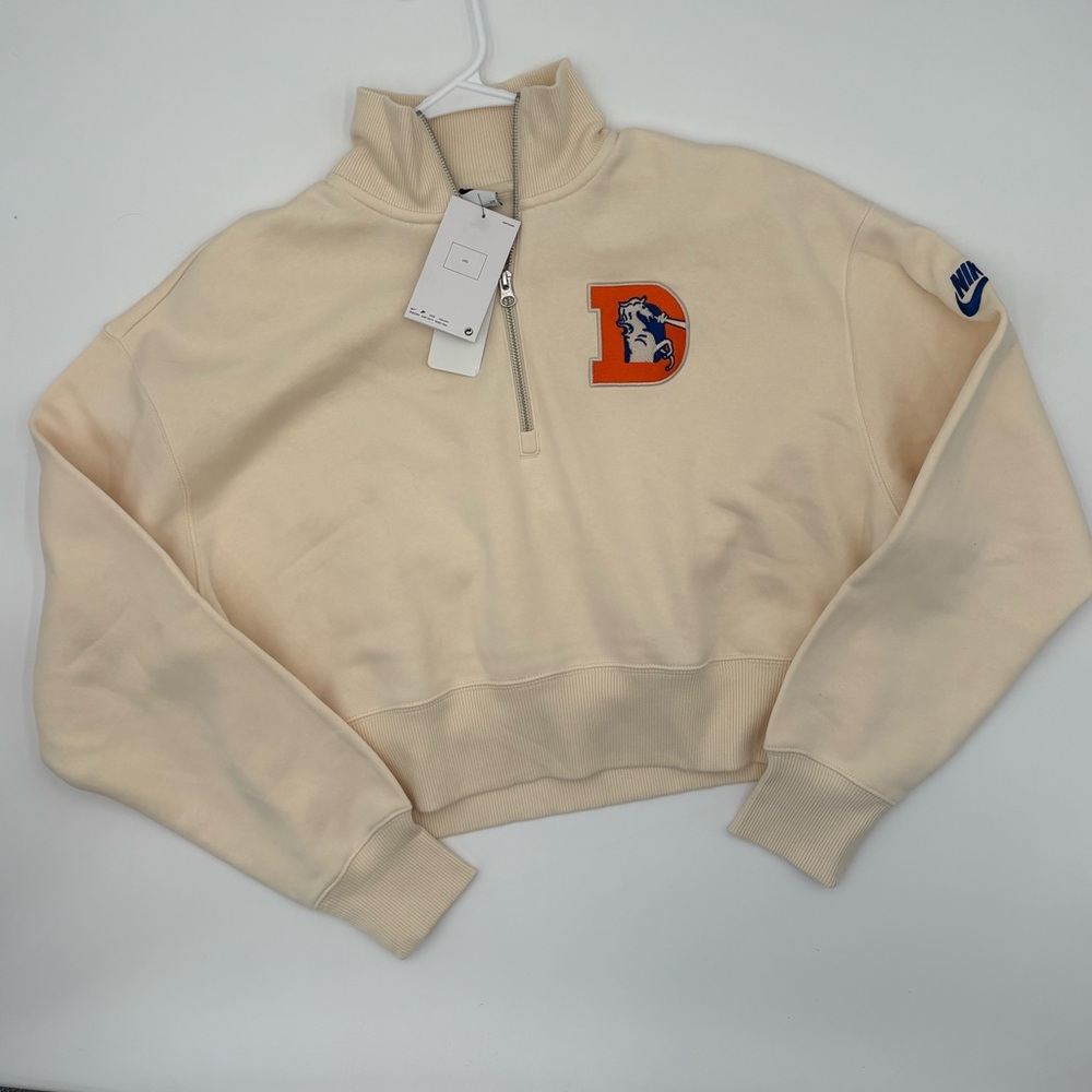 Nike Denver Broncos Cropped Quarter Zip Sweatshirt NWT Cream NFL Women small - Picture 3 of 10